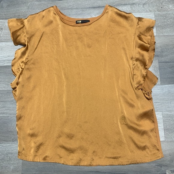 Maje Tops - Maje Women's Short Sleeve Blouse Top Ruffle Sleeves 100% SILK - Size 2 (Medium)